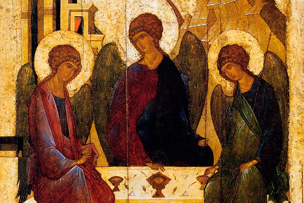 Святая Троица (Андрей Рублёв. XVI в. Троицкий собор Троице-Сергиевой лавры, Сергиев Посад, Московская область.)